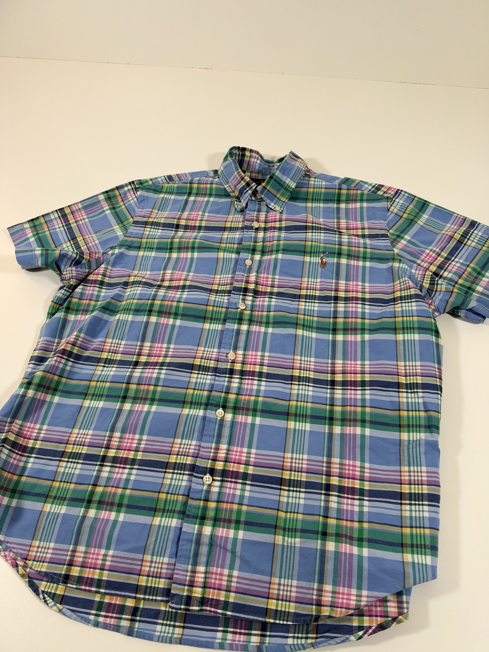Ralph Lauren Shirt Mens XL Multicolor Plaid Short Sleeve Button Down Flesh Pony